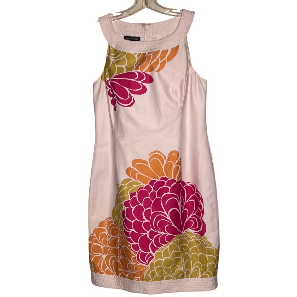 Jones New York Floral 6 Sleeveless Sheath Dress Pink/Orange/Green Y2K Retro